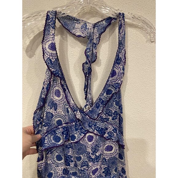 Poupette St Barth Dress Womens Small Blue Floral Ruffle Racerback Boho Tiered - Picture 3 of 6
